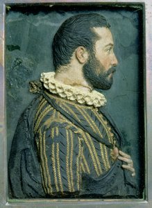 Alívio do Retrato de Francisco I, Rei da França (1494-1547) (cera) de Benvenuto Cellini